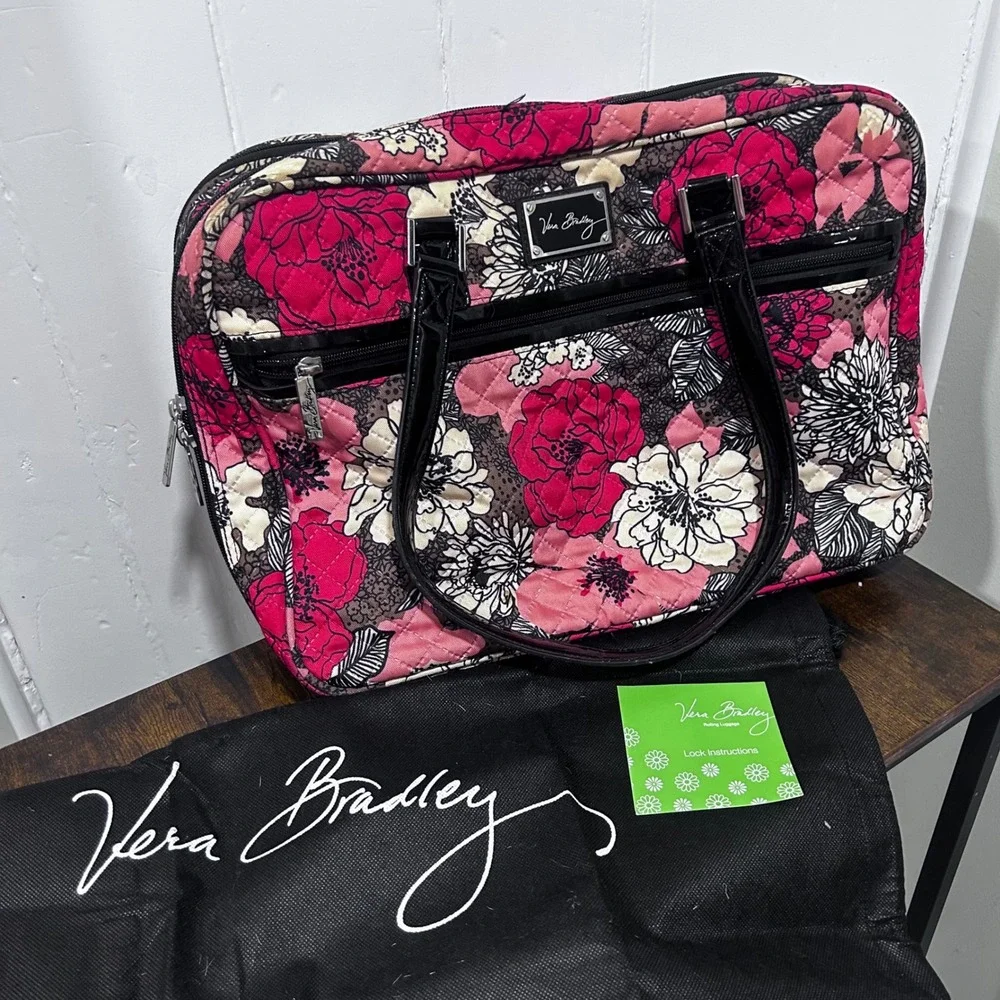 Vera Bradley mocha rouge Quilt Laptop Bag Checkpoint Friendly Floral Travel Tote